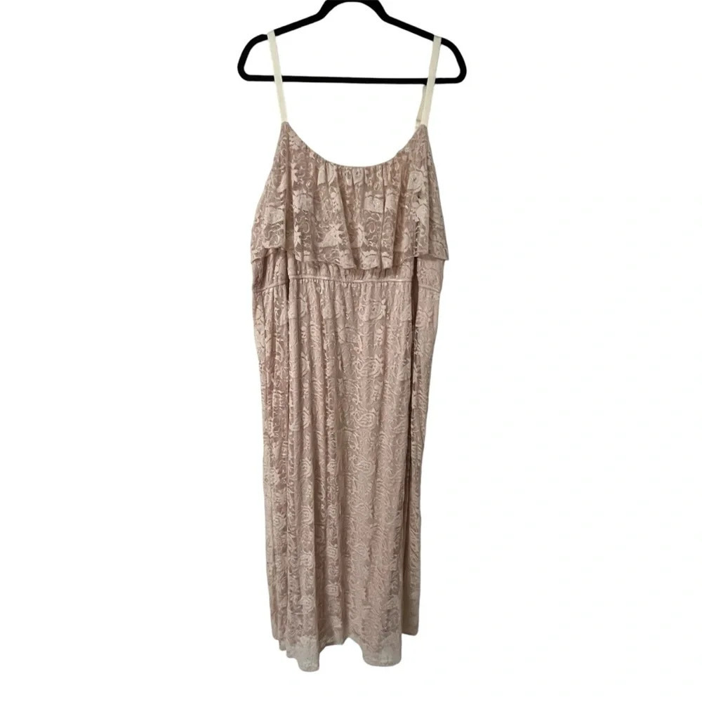 TORRID Pink formal lace maxi dress with adjustable straps plus size 4 ruffles